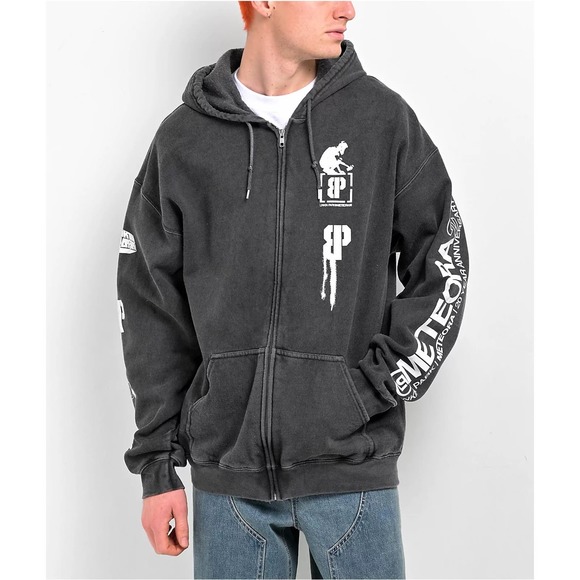 Linkin Park X Brooklyn Projects Men's Overspray Black Wash Zip Hoodie Sweatshirt - Picture 3 of 6